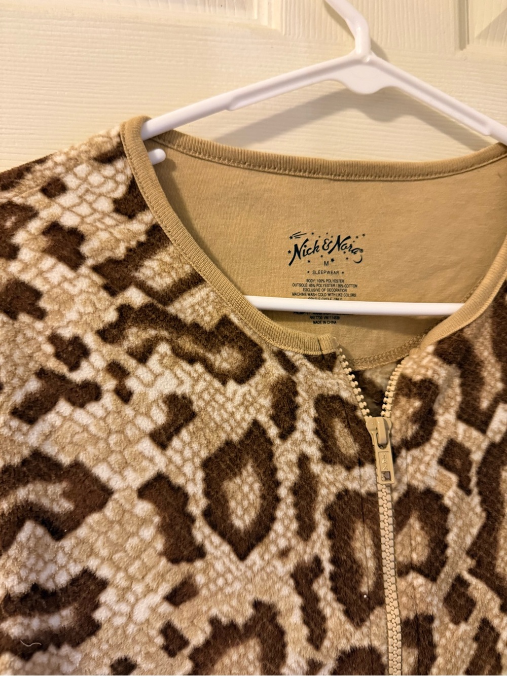 Nick & Nora Brown and Cream Leopard Print Zip-Front Sleepwear